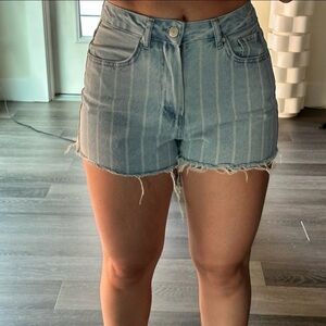 Stradivarius Blue Striped Jean Shorts